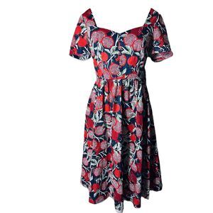 NWT Mod Cloth Dress SZ 6 Red Floral Fruit Maxi Peasant Pomegranate Cottagecore